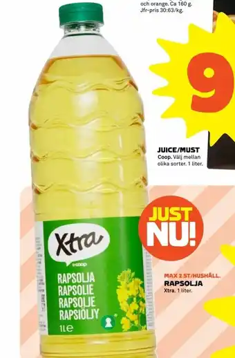 Coop Extra Xtra Rapsolja 1 liter erbjuda