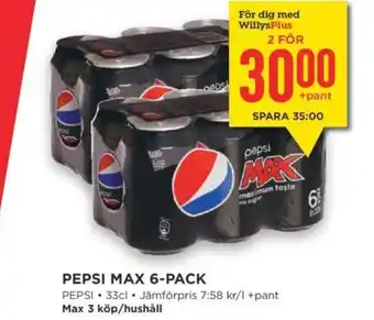 Willys Pepsi Max 6-pack erbjuda