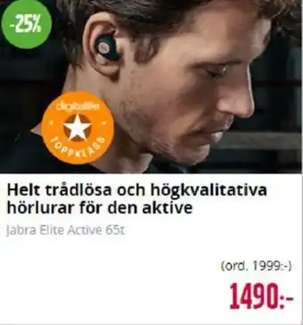 Teknikmagasinet Helt trådlösa och högkvalitativa hörlurar för den aktive Jabra Elite Active 65t erbjuda