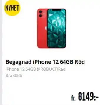 Teknikmagasinet Begagnad iPhone 12 64GB Röd, iPhone 12 64GB Röd Bra skick erbjuda