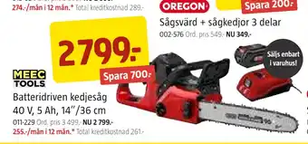 Jula Batteridriven kedjesåg 40 V, 5 Ah, 14”/36 cm erbjuda