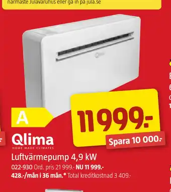 Jula Luftvärmepump 4,9 kW erbjuda