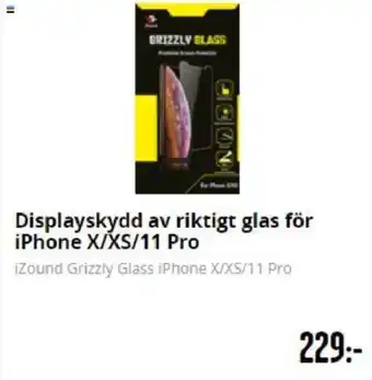 Displayskydd av riktigt glas för iPhone X/XS/11 Pro, iZound Grizzly Glass iPhone X/XS/11 Pro