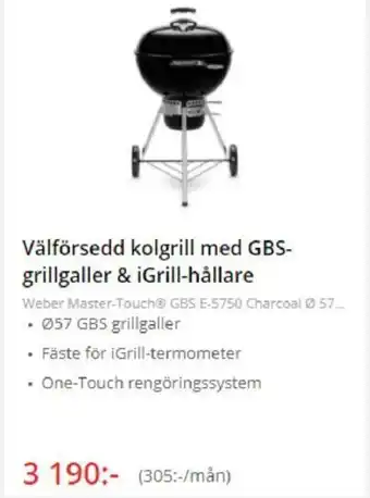 NetOnNet Välförsedd kolgrill med GBS- grillgaller & iGrill-hållare erbjuda