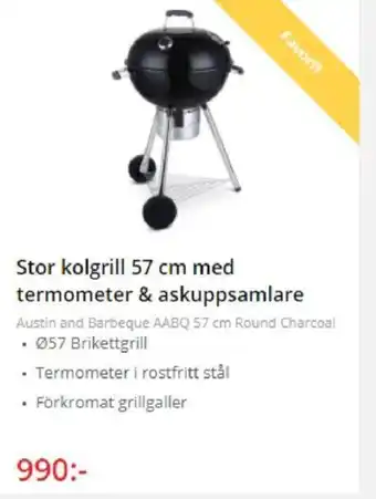 NetOnNet Stor kolgrill 57cm med termometer & askuppsamlare erbjuda