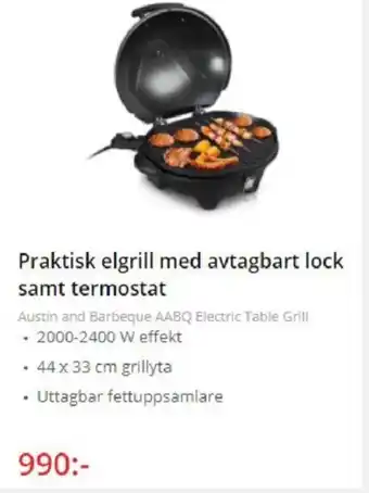 NetOnNet Praktisk elgrill med avtagbart lock samt termostat erbjuda