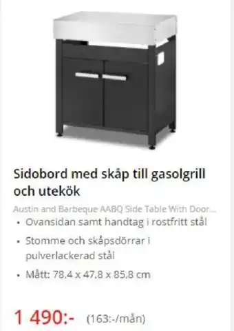 Sidobord med skåp till gasolgrill och utekök