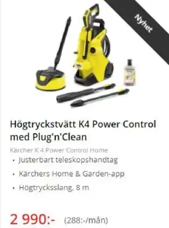 NetOnNet Högtryckstvätt K4 Power Control med Plug'n'Clean erbjuda