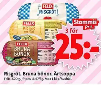 ICA Supermarket Risgröt, Bruna bönor, Ärtsoppa erbjuda