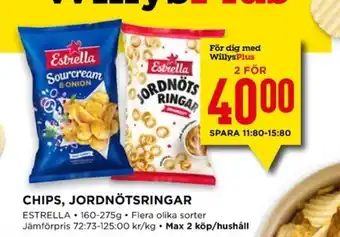 Willys CHIPS, JORDNÖTSRINGAR erbjuda