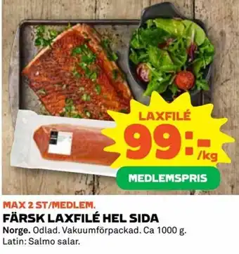 Coop Daglivs Norge Färsk Laxfilé Hel Sida 1kg erbjuda