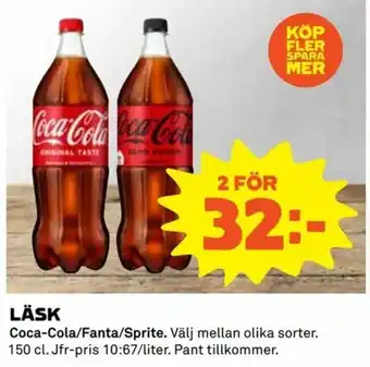 Coop Daglivs Coca-Cola/Fanta/Sprite Läsk 150cl erbjuda