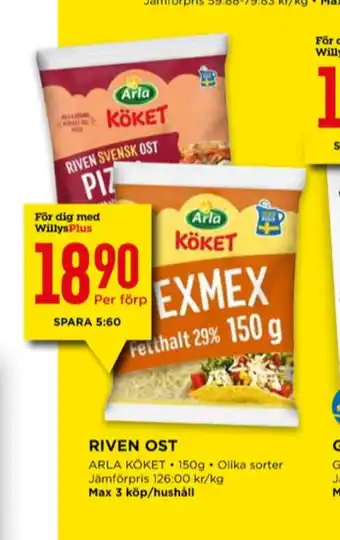 Willys Arla köket riven ost erbjuda
