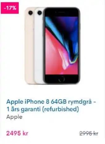 CDON Apple iPhone 8 64GB rymdgrå 1 års garanti (refurbished), Apple erbjuda