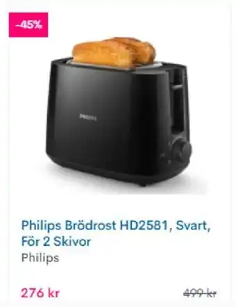 CDON Philips Brödrost HD2581, Svart, För 2 Skivor, Philips erbjuda