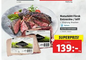 Lidl Naturkött Färsk, Entrecôte / biff erbjuda