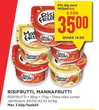 Willys Risifrutti, Mannafrutti erbjuda