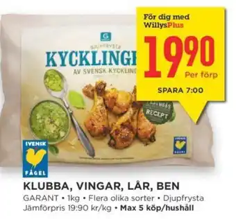 Willys Klubba, Vingar, Lår, Ben erbjuda