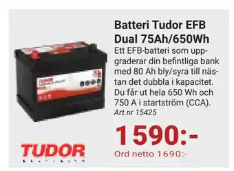 Erlandsons Brygga Batteri Tudor EFB Dual 75Ah/650Wh erbjuda
