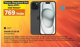 Power IPHONE 15 128 GB IP15128GBLK erbjuda