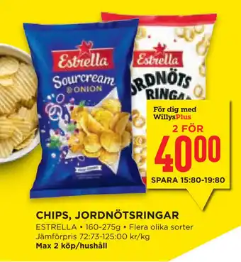 Willys Hemma CHIPS, JORDNÖTSRINGAR erbjuda