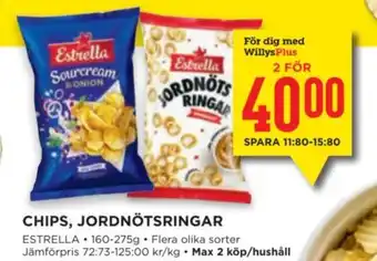 Willys CHIPS, JORDNÖTSRINGAR erbjuda