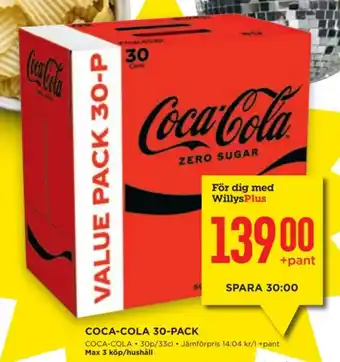 Willys COCA-COLA 30-PACK erbjuda