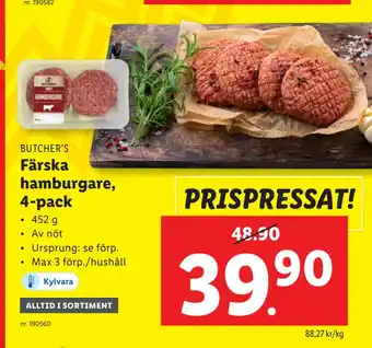 Lidl Färska hamburgare, 4-pack erbjuda