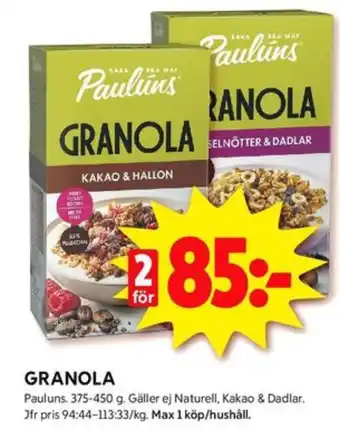 ICA Kvantum Paulùns granola erbjuda