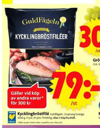 ICA Supermarket Guldfågeln kycklingbröstfilé erbjuda