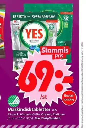 ICA Supermarket Yes diskmaskintabs erbjuda