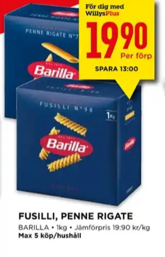 Willys Barilla pasta sorterad erbjuda