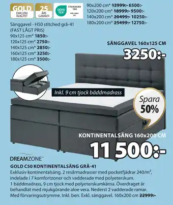 JYSK GOLD C50 KONTINENTALSÄNG GRÅ-41 erbjuda