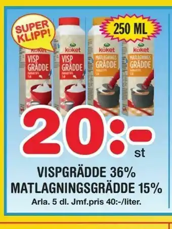 Vispgrädde 36% matlagningsgrädde 15%