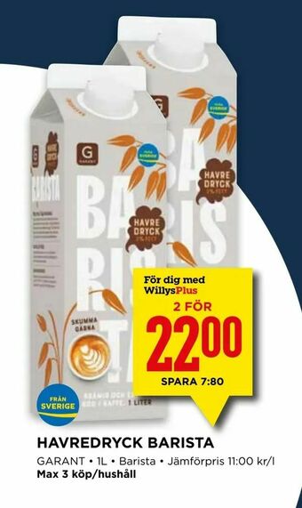 Willys Havredryck barista erbjuda