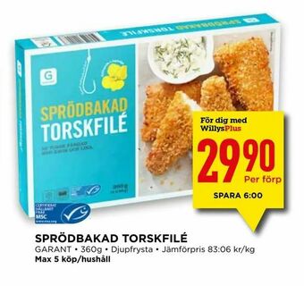 Willys Sprödbakad torskfilé erbjuda