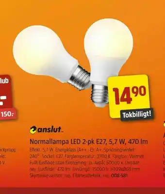Jula Normallampa LED 2-pk E27, 5,7 W, 470 lm erbjuda