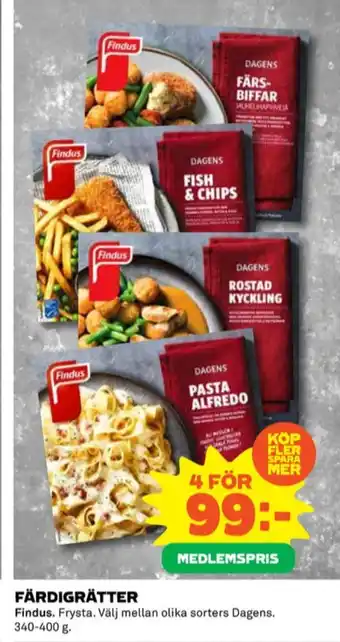 Coop Findus pastarätter erbjuda