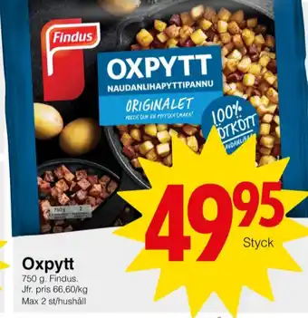 Matöppet Findus oxpytt erbjuda