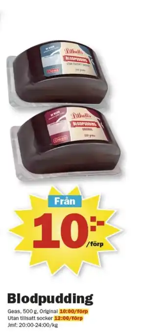 Pekås Geas blodpudding erbjuda