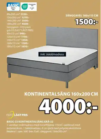 JYSK BASIC C5 KONTINENTALSÄNG GRÅ-22 erbjuda