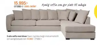 Mio 3-sits soffa med divan erbjuda