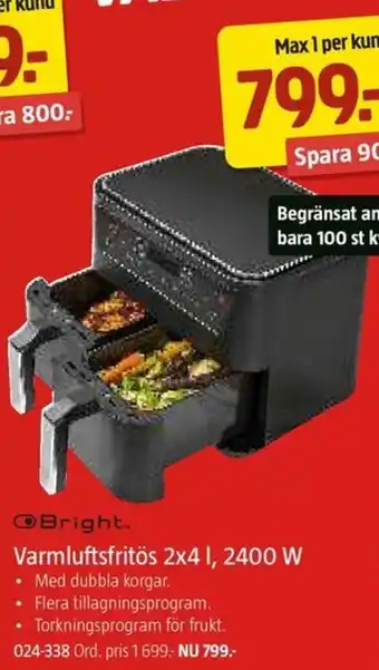 Jula Varmluftsfritös 2x4 l, 2400 W erbjuda