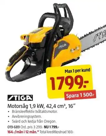Motorsåg 1,9 kW, 42,4 cm³, 16"