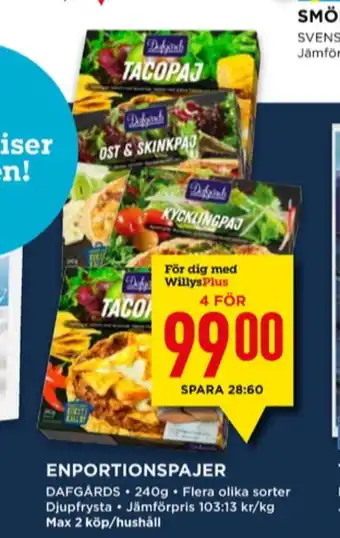 Willys Dafgårds matpajer erbjuda