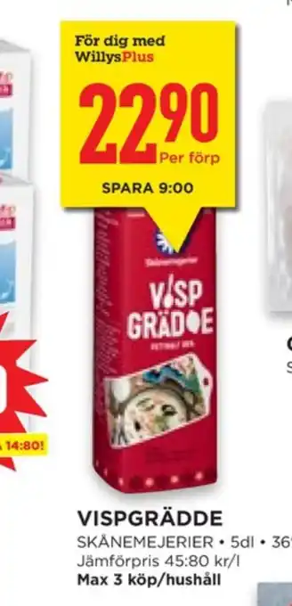 Willys Hemma Skånemejerier vispgrädde erbjuda