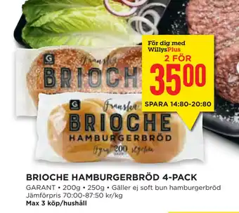 Willys Hemma BRIOCHE HAMBURGERBRÖD 4-PACK erbjuda