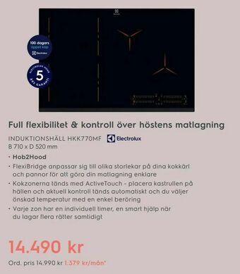 Electrolux Home Induktionshäll hkk770mf b 710 x d 520 mm erbjuda
