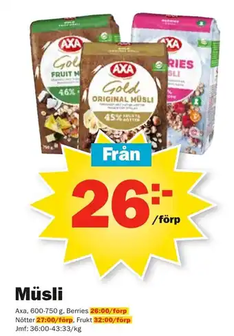 Pekås Axa Müsli 600-750g erbjuda