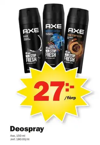 Pekås Axe Deospray 150ml erbjuda
